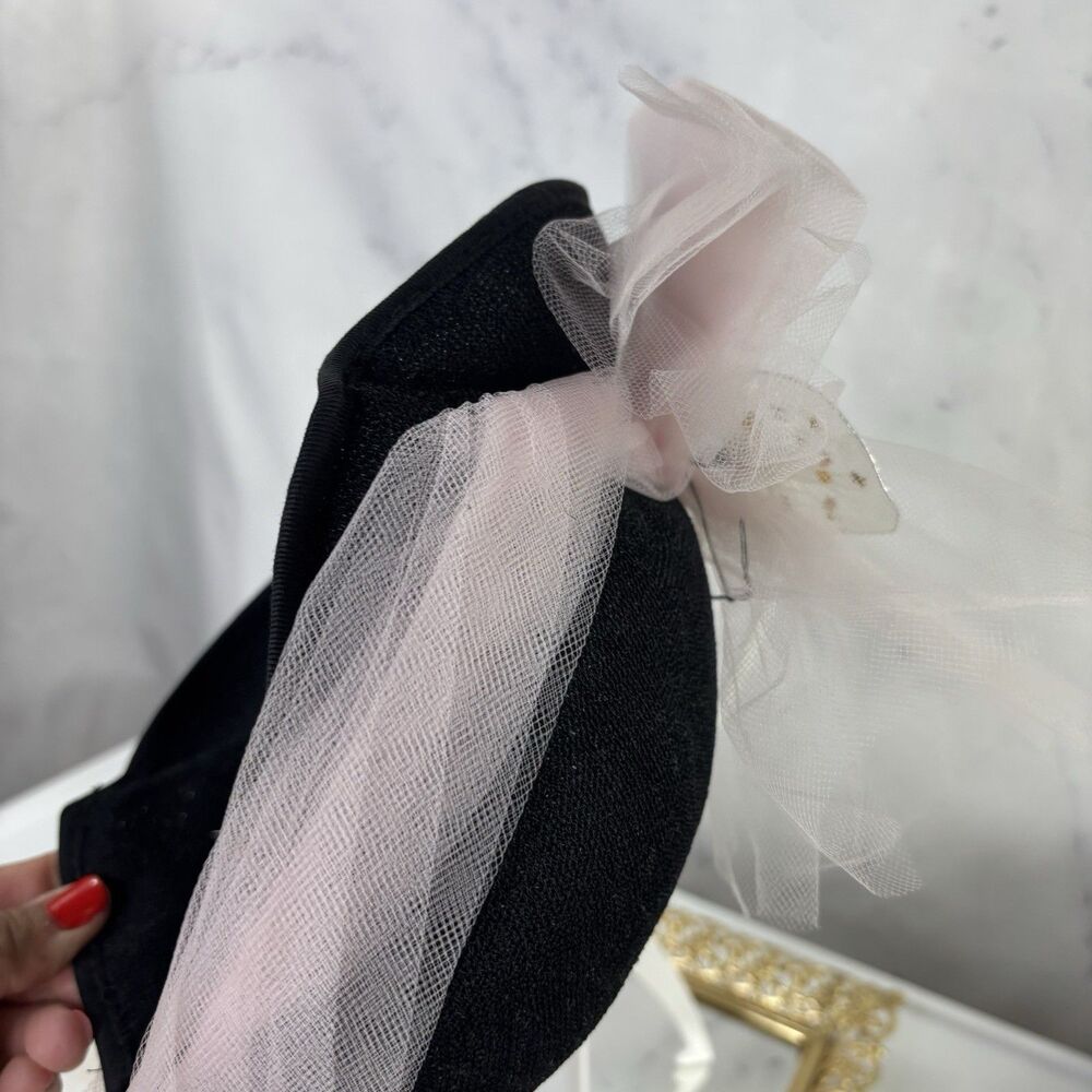Vintage 1950s 60s Woven Cloche Hat Pink Tulle Bow Star Cocktail Fascinator MCM - Picture 14 of 14